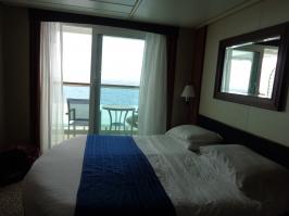 View from inside the cabin to the balcony